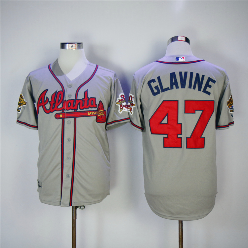 Men Atlanta Braves 47 Glavine Grey Throwback MLB Jerseys